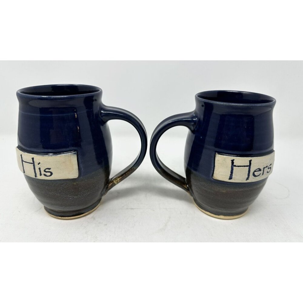 STUDIO POTTERY ANGELA GRAHAM SIGNED Set of 2 HIS & HERS Ceramic Mugs Handmade - Picture 2 of 10